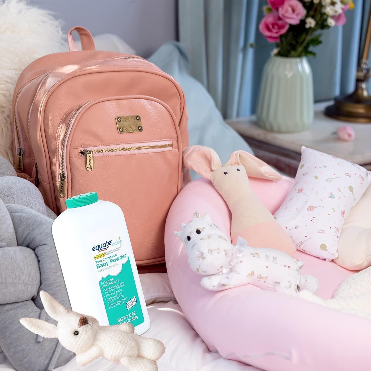 Equate Baby Powder packaging on shelf communicates family-friendly care.