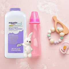 Equate Baby Powder soft-skin close-up highlights gentle texture.