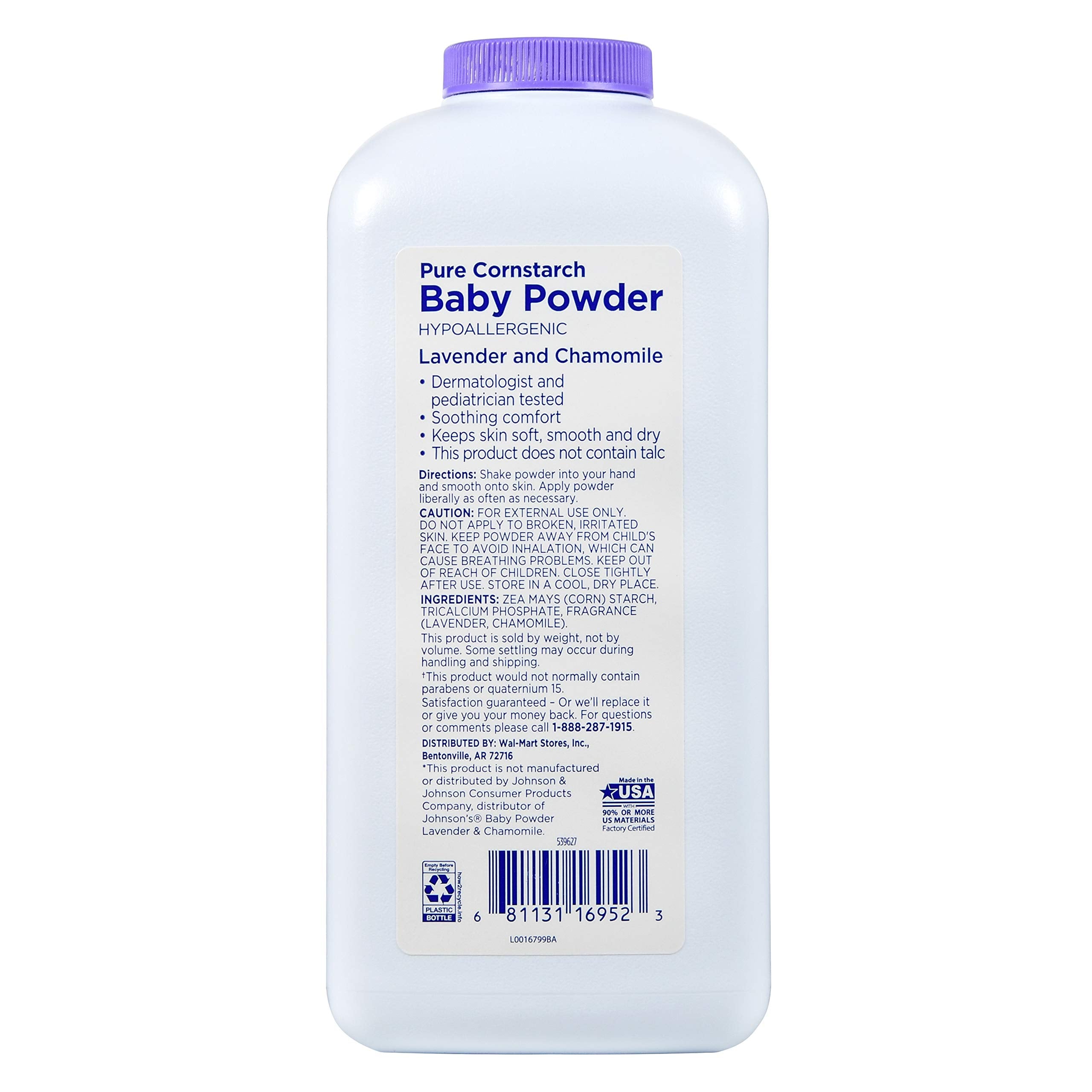 Equate lavender chamomile powder jar demonstrates easy, mess-free diaper-area application.