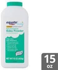 Equate Pure Cornstarch Baby Powder two-pack display with Aloe and Vitamin E