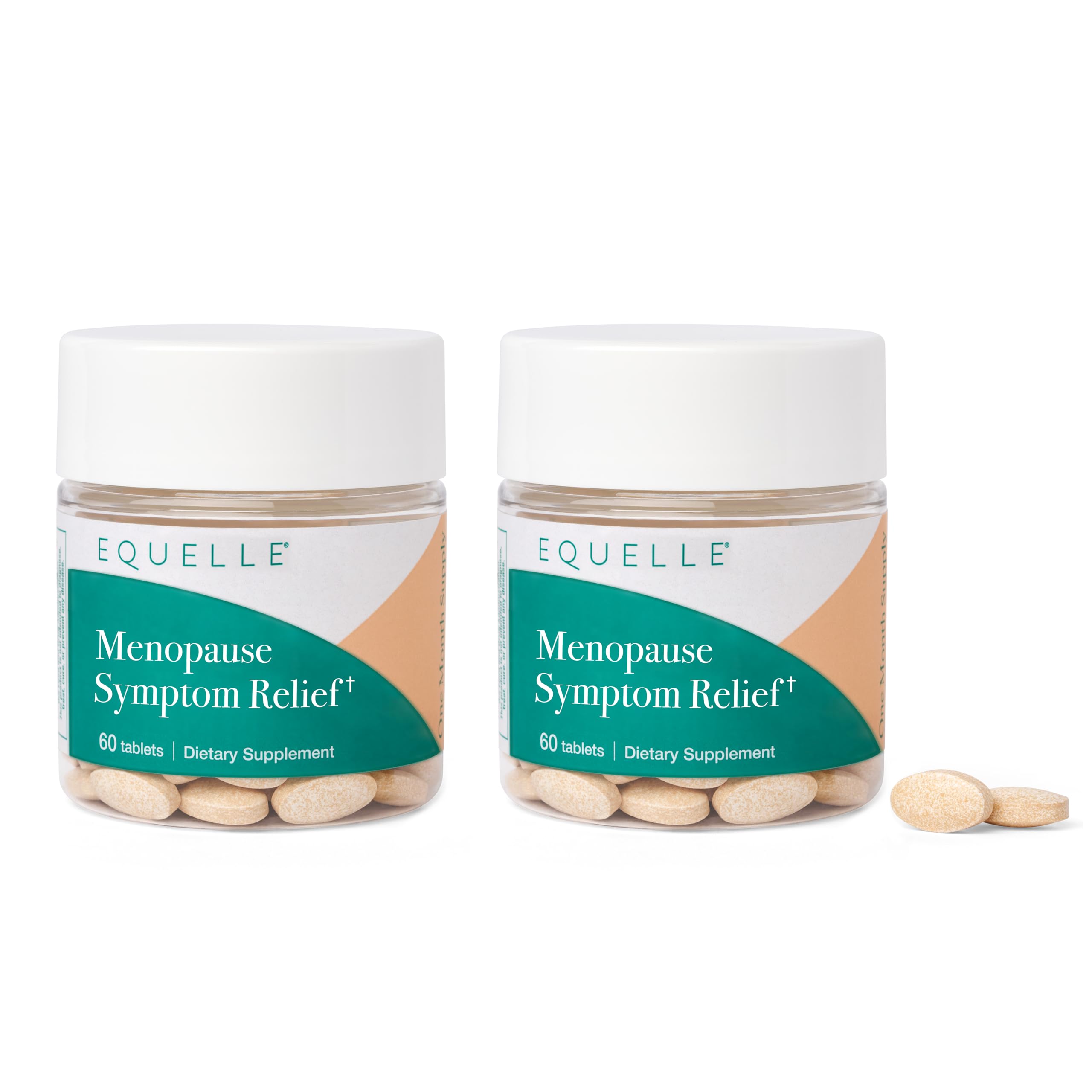 EQUELLE bottle and packaging show a hormone-free menopause relief option.