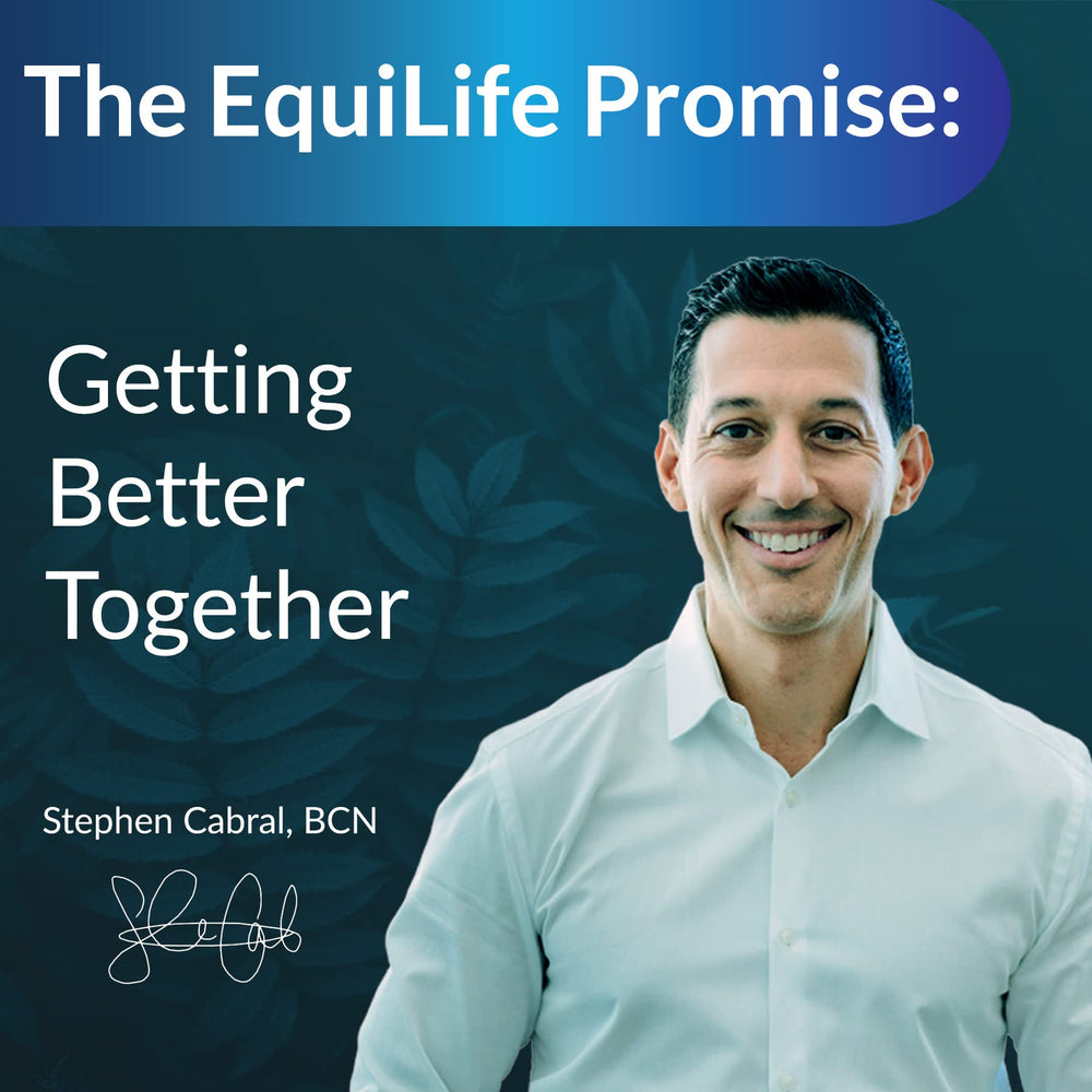 Equilife Hormone Balance lifestyle shot with capsules implies an easy daily ritual.