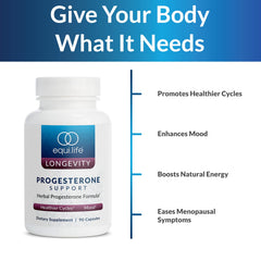 Equilife Hormone Balance ingredients panel emphasizes adaptogenic herbs for balance.