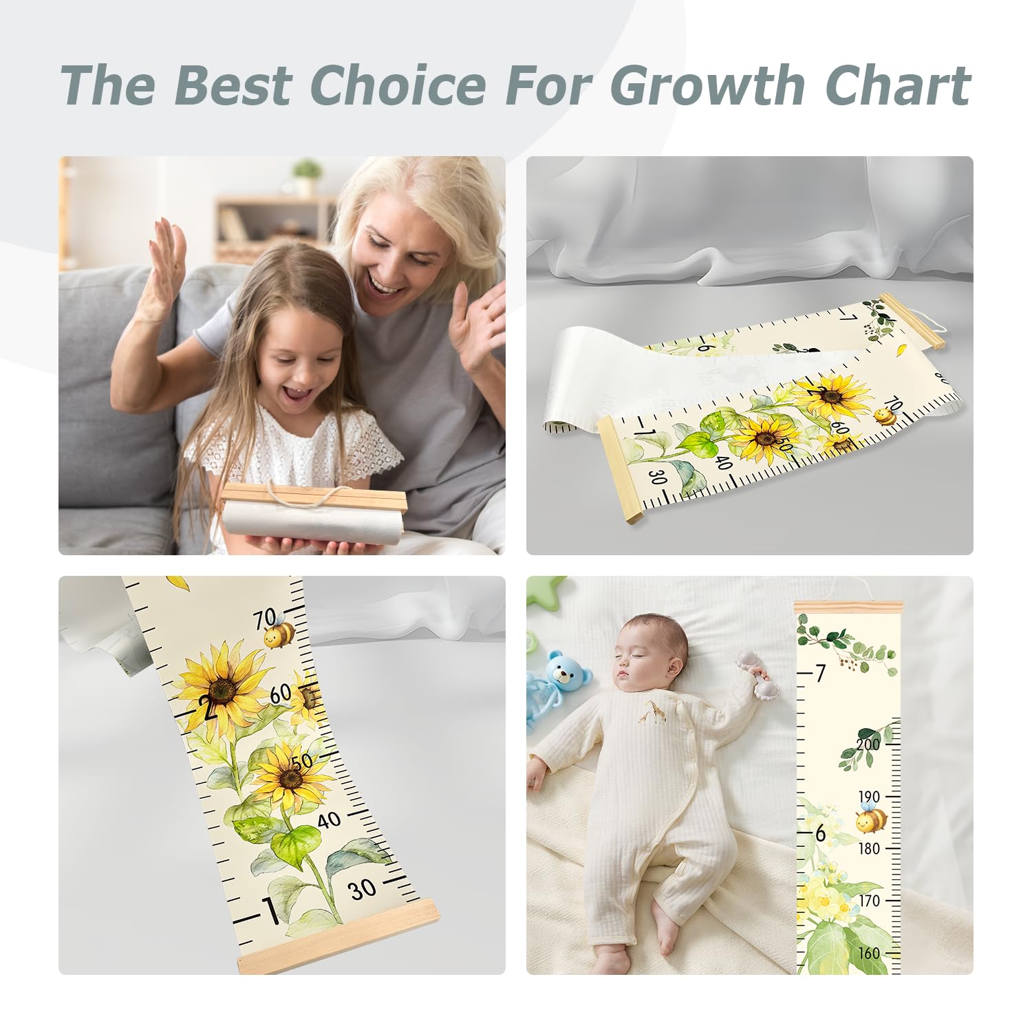 EQUNROY growth chart wall neutral sunflower design fits any room or gender.