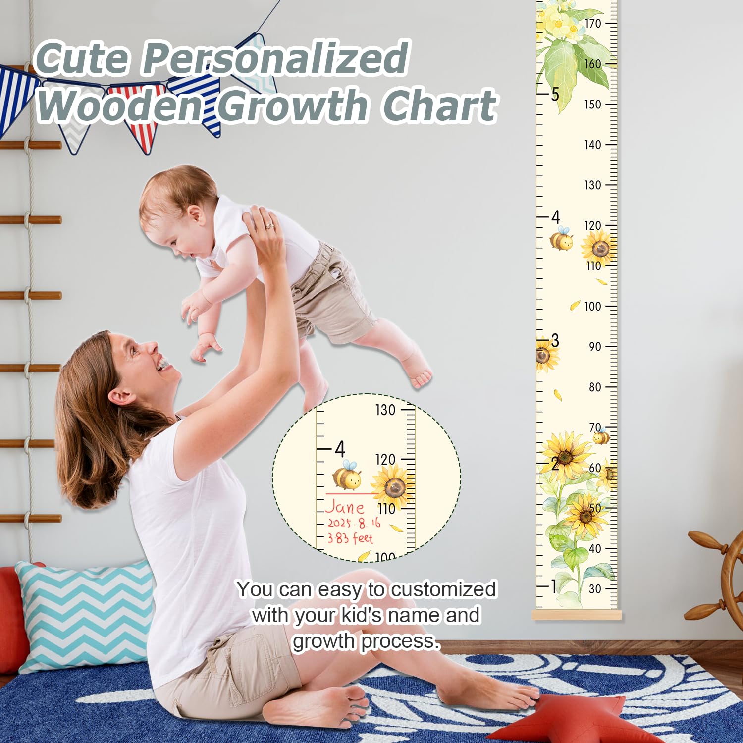 EQUNROY growth chart wall rolls up for storage and carefree removal.