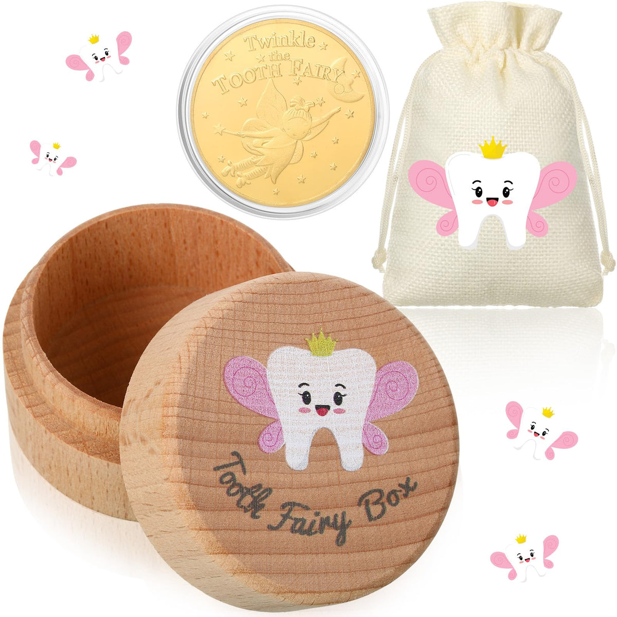 Equsion tooth fairy pouch pink ready for safe tooth under pillow storage.
