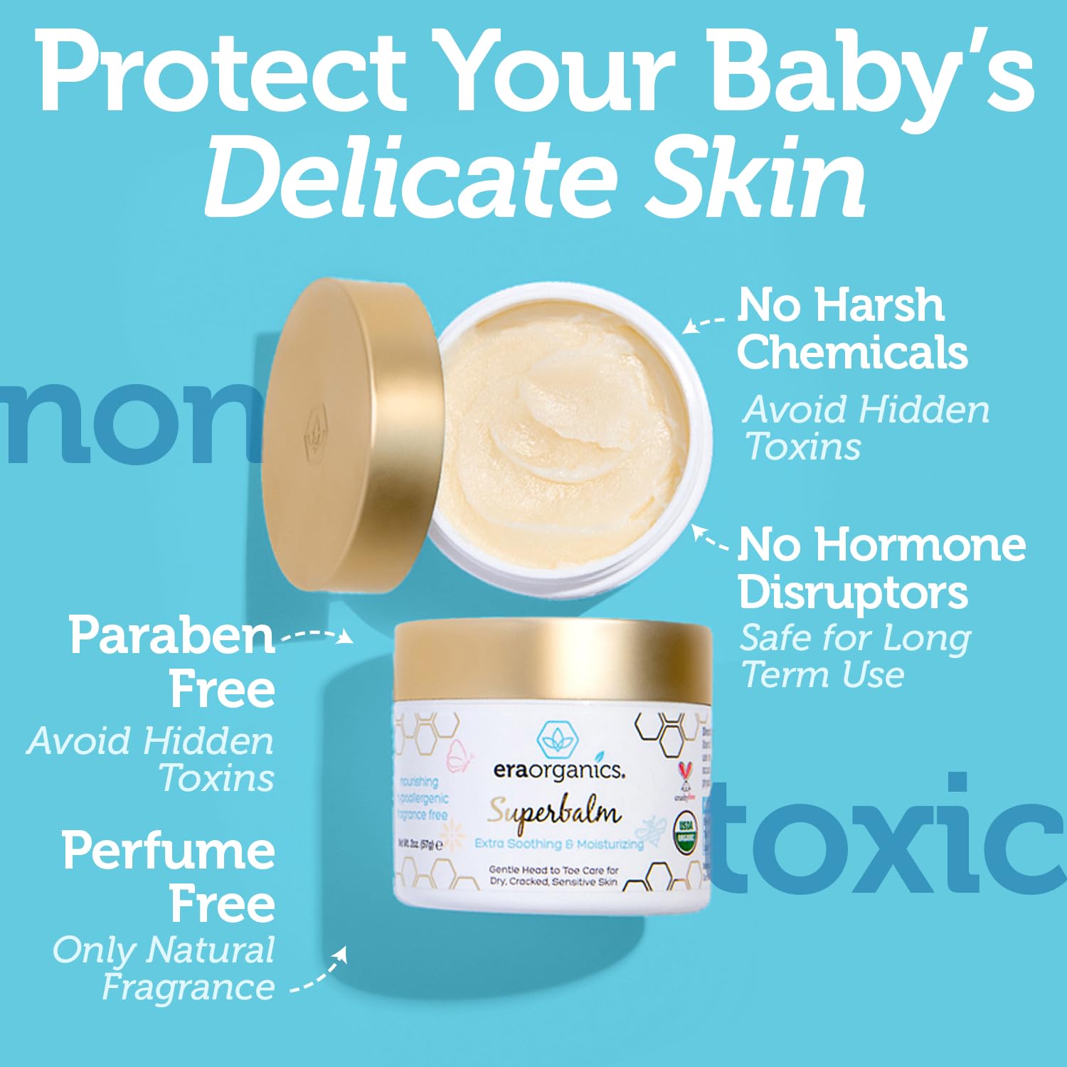 Era Organics Healing Ointment ingredients spotlight on chamomile and calendula for skin nourishment.
