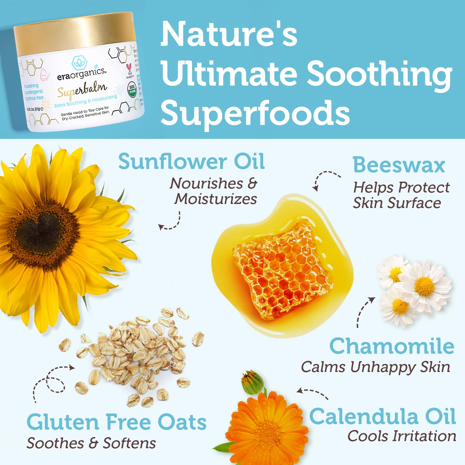 Era Organics Healing Ointment babies tub closeup shows creamy texture for gentle application.
