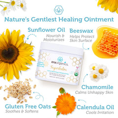 Creamy texture close-up shows nourishing formula for sensitive skin.