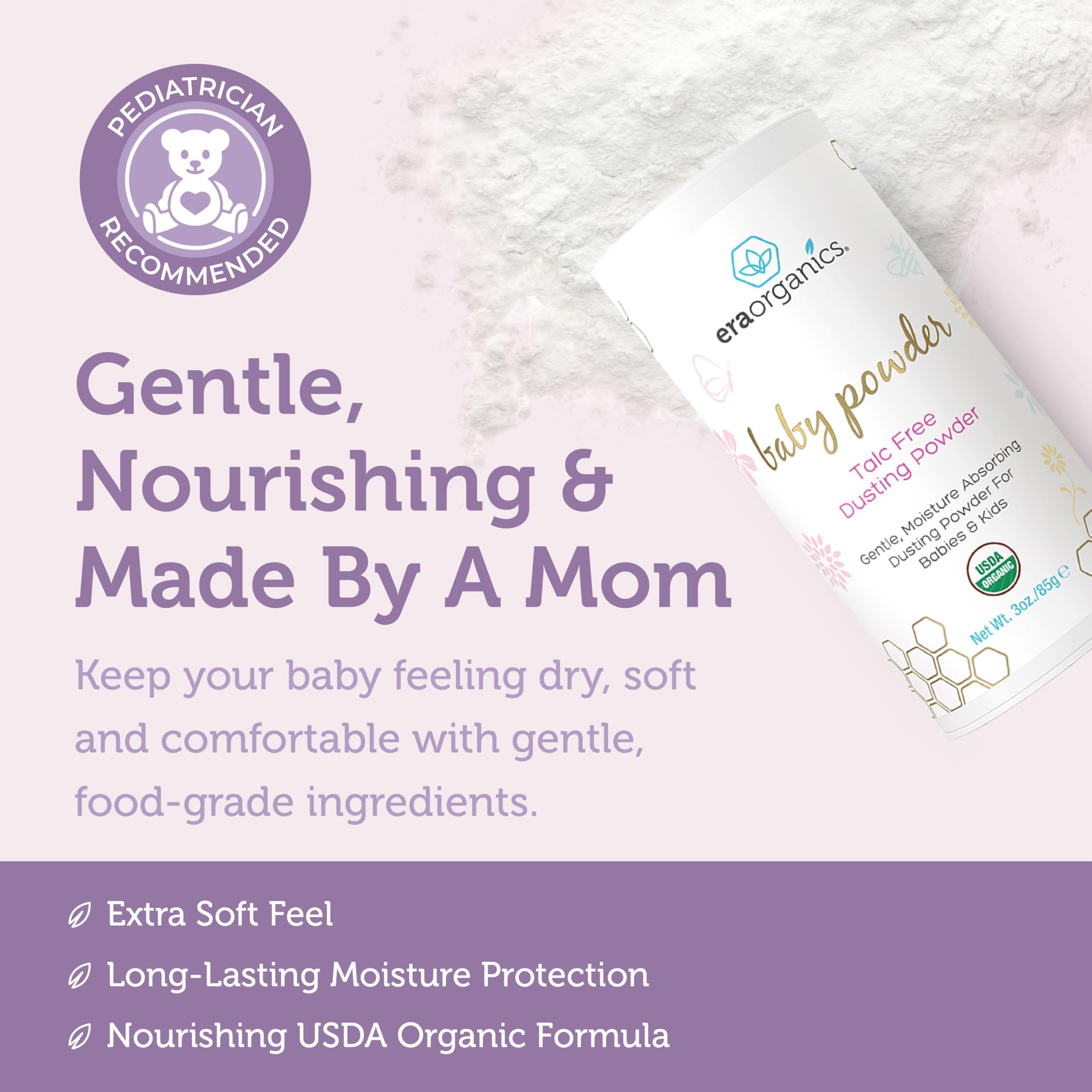 Era Organics kaolin clay gentle cleansing feature helps absorb oils on sensitive skin.
