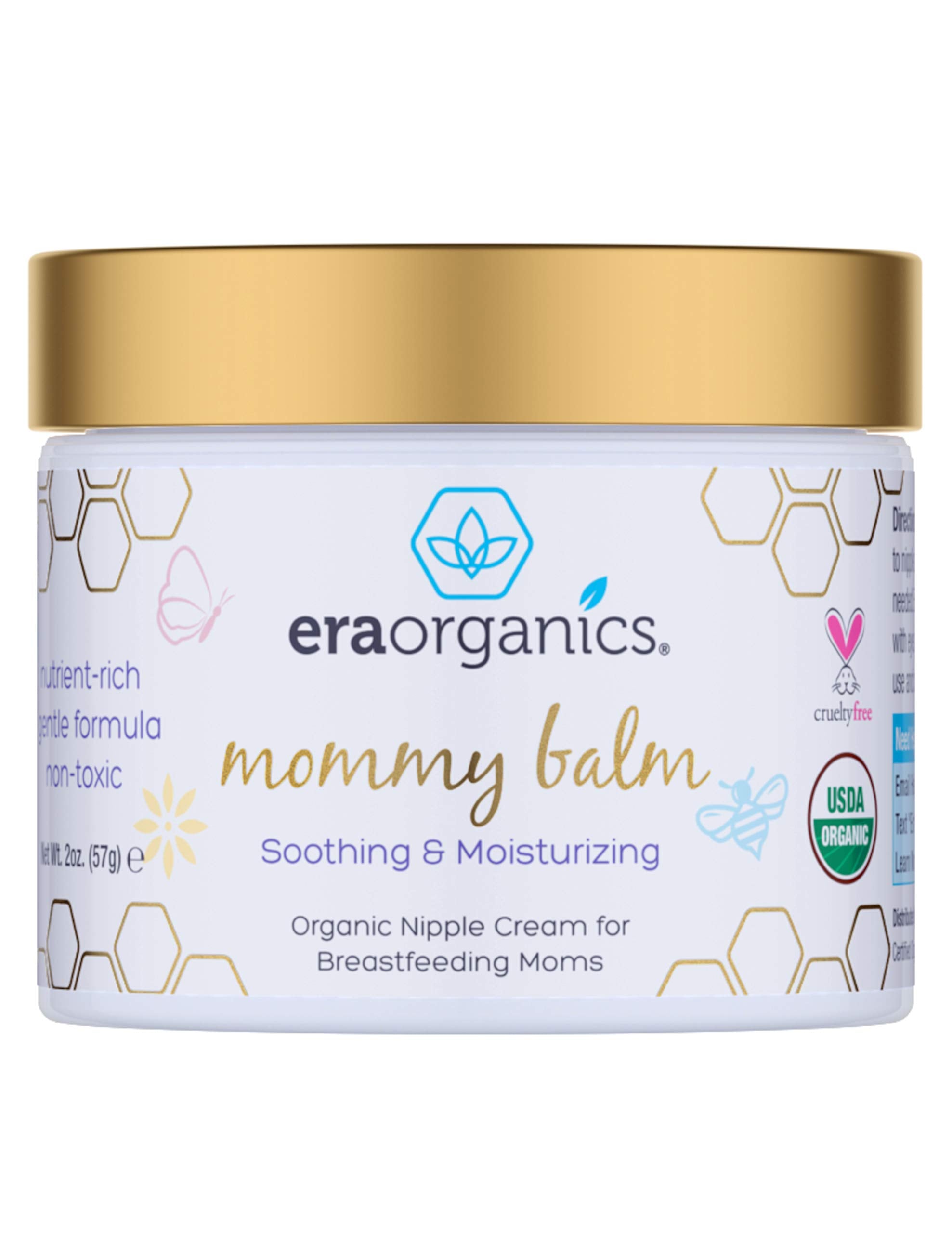 Era Organics Nipple Butter applied to lips and dry patches.