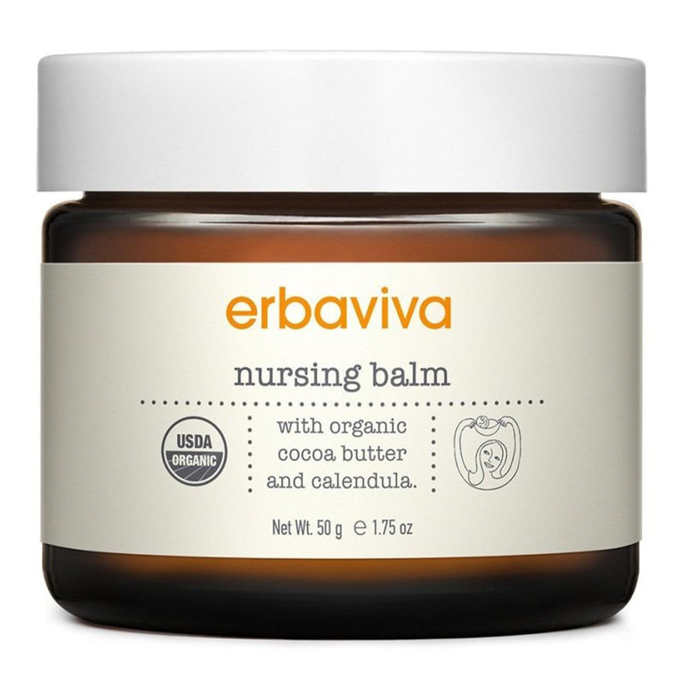 Erbaviva Nursing Balm jar close-up showing creamy soothing formula
