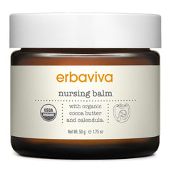 Erbaviva Nursing Balm jar close-up showing creamy soothing formula