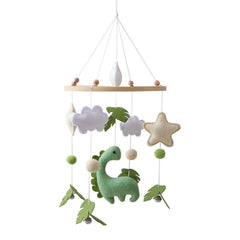 Erboinely dinosaur mobile over crib with felt dinosaurs engages visual attention and gentle play.