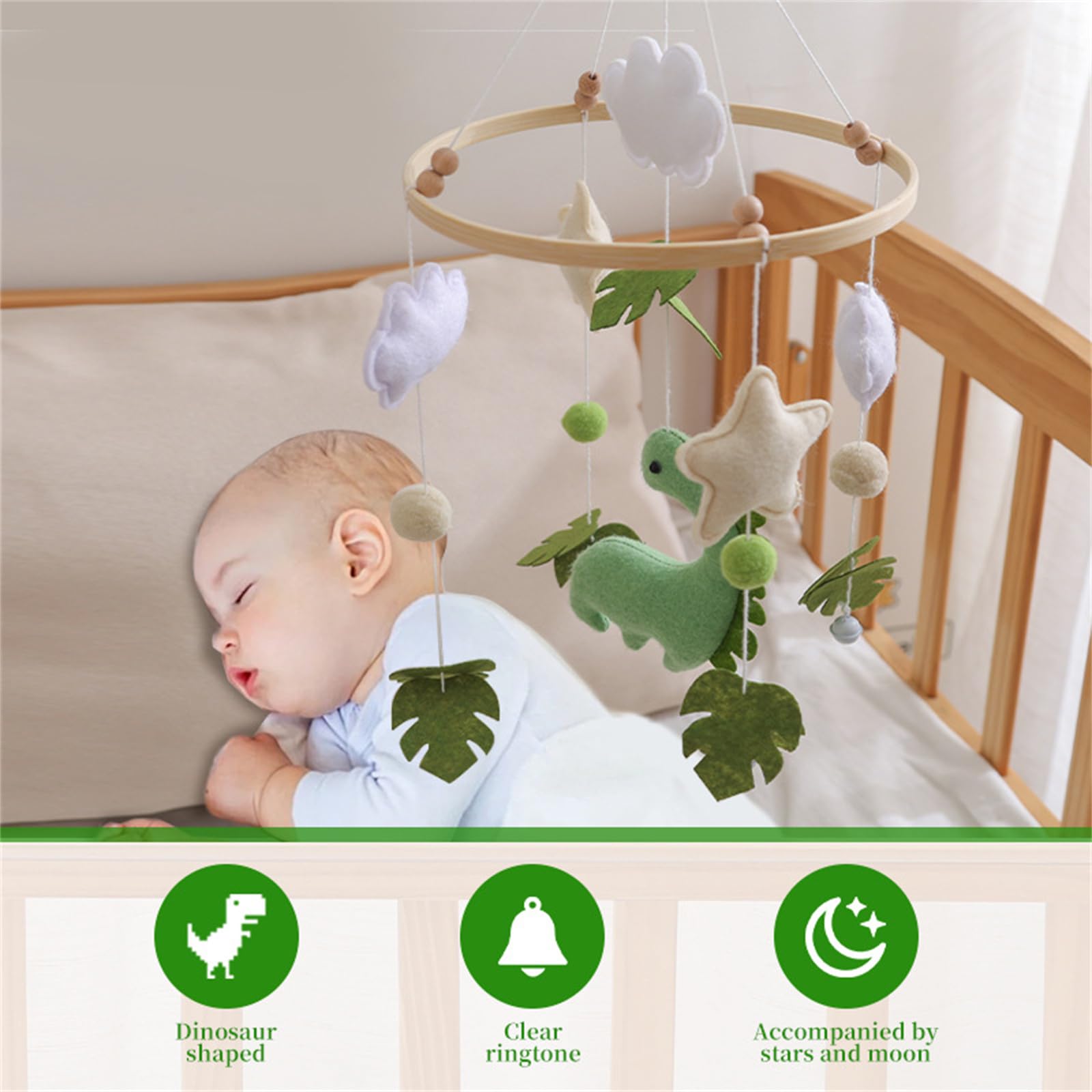 Erboinely handmade felt dinos bring tactile detail to nursery décor.