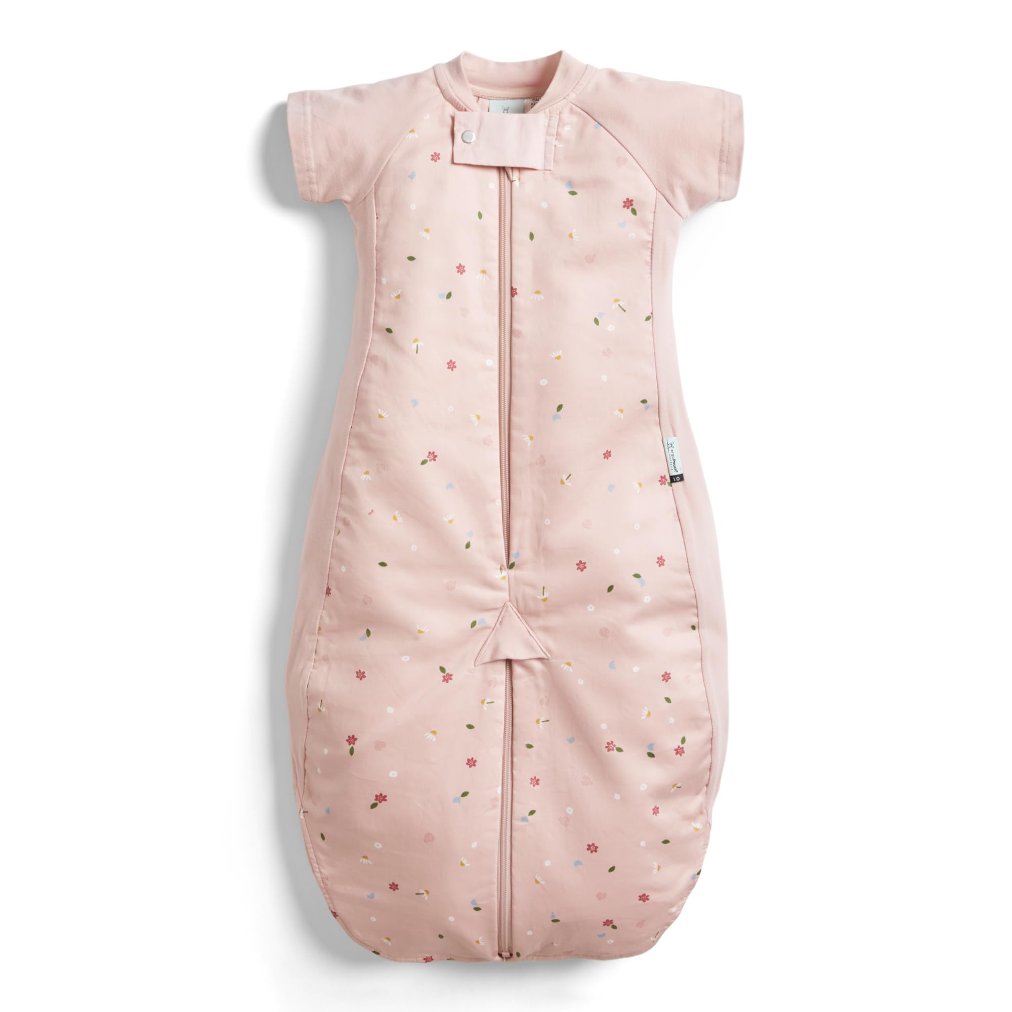 ergo-pouch sleep suit bag front view showing daisies, soft organic cotton for cozy nights