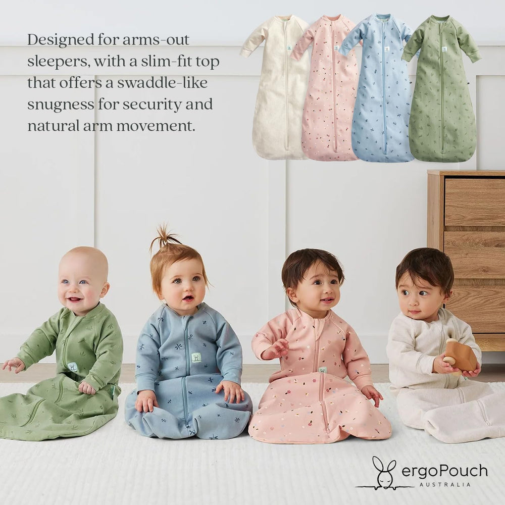 ergoPouch jersey sleeping bag arms-out design shows snugness and mobility.