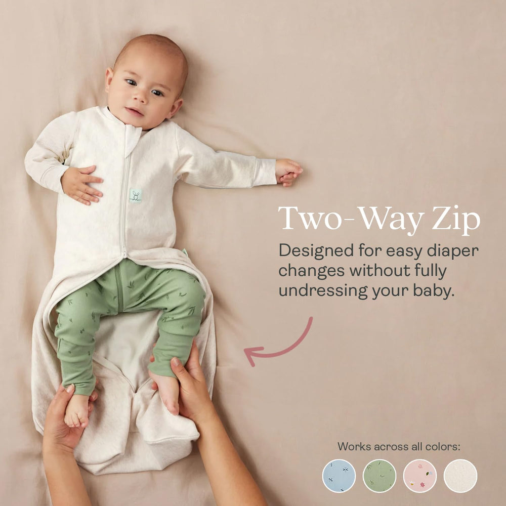 ergoPouch jersey sleeping bag two-way zipper for quick diaper changes.
