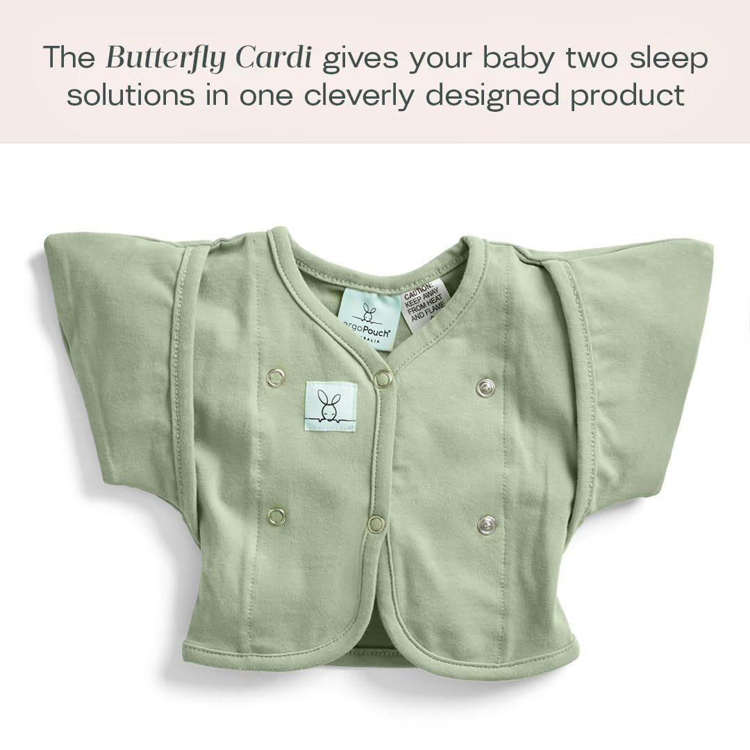 ergoPouch Butterfly Cardi worn over a swaddle supports hands-up sleeping.