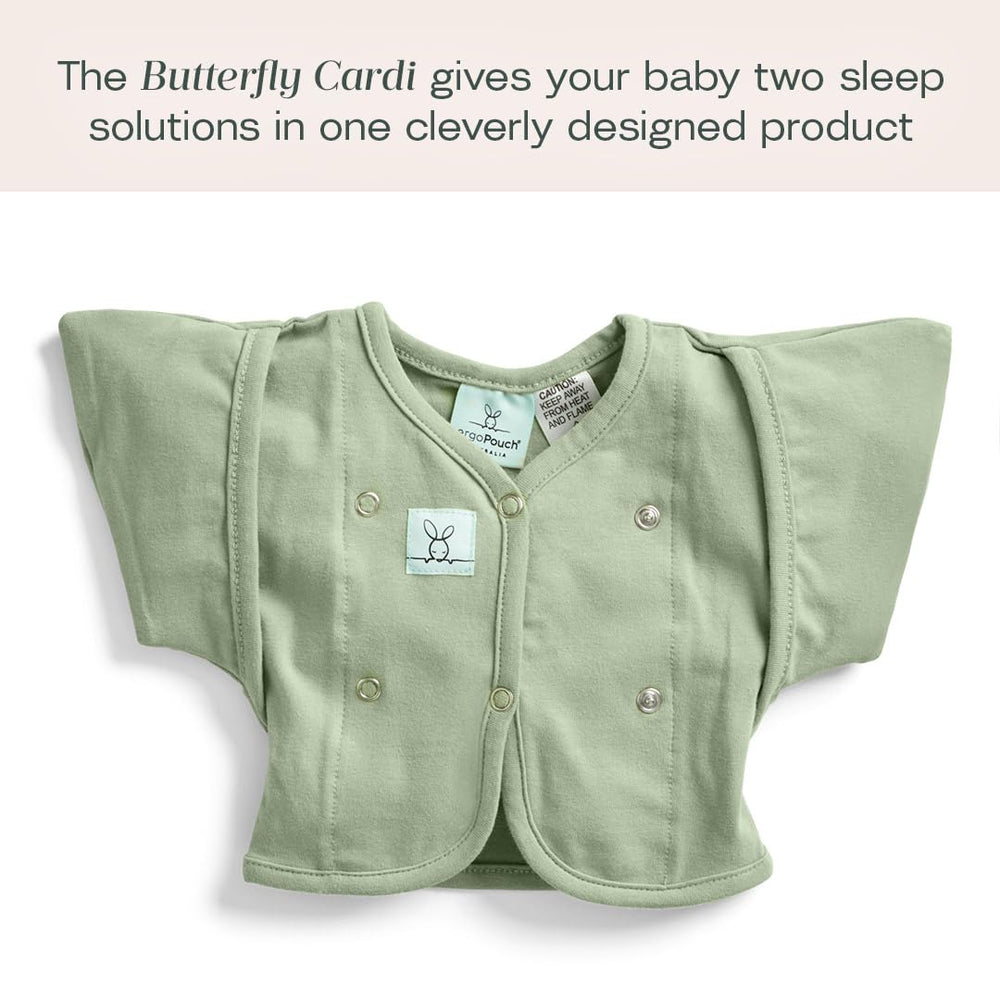 ergoPouch Butterfly Cardi worn over a swaddle supports hands-up sleeping.