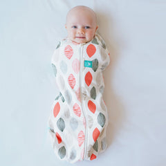 ergoPouch Cocoon Swaddle Sack 0.2 tog Blush Leaf close-up: soft organic cotton for newborn comfort.