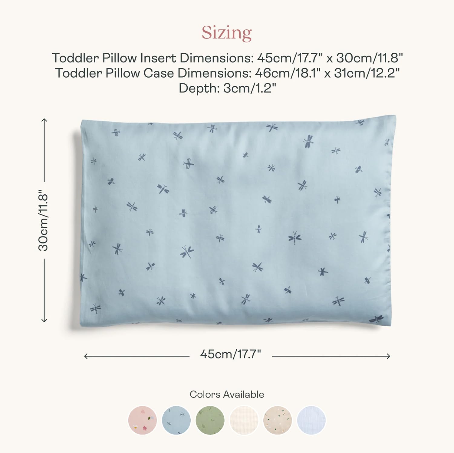 ErgoPouch Dragonflies pillow in use in toddler bed supporting gentle neck alignment