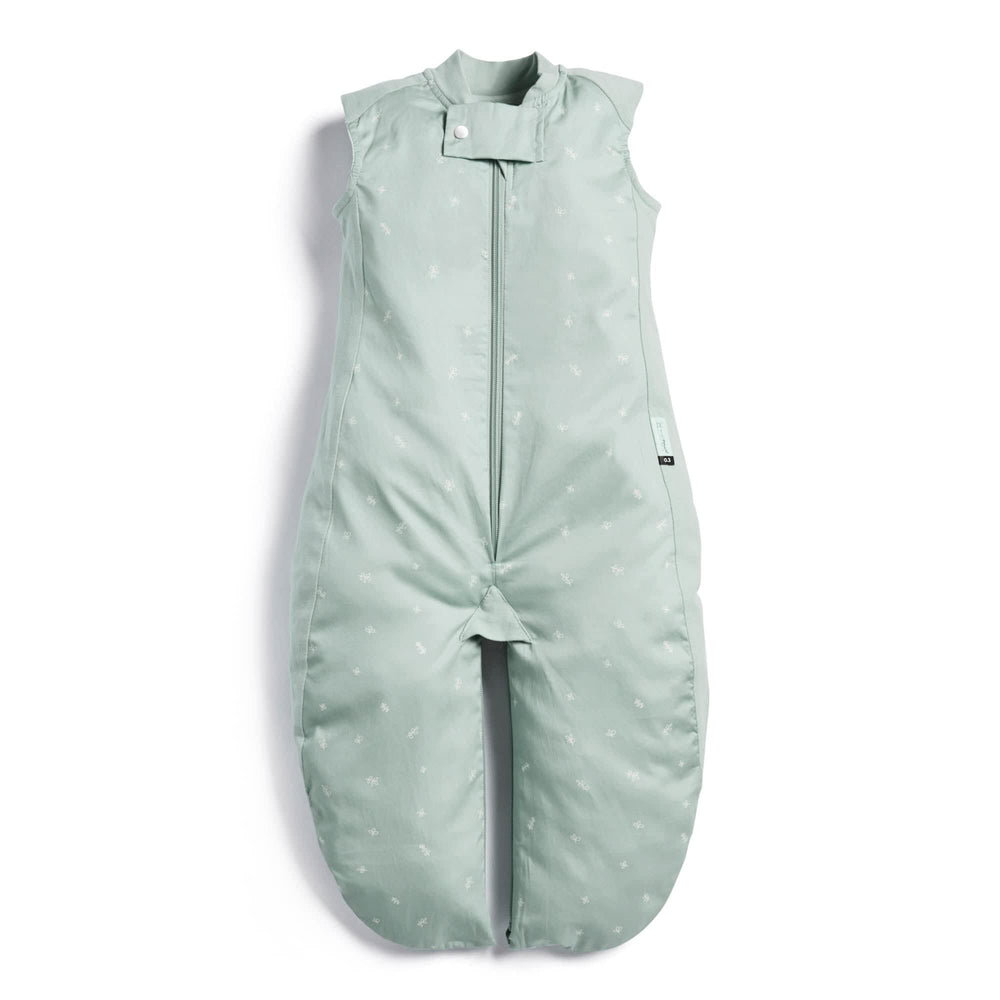 ErgoPouch Sleep Suit Bag in Sage, front view showing safe 4-way zip design for car seats.