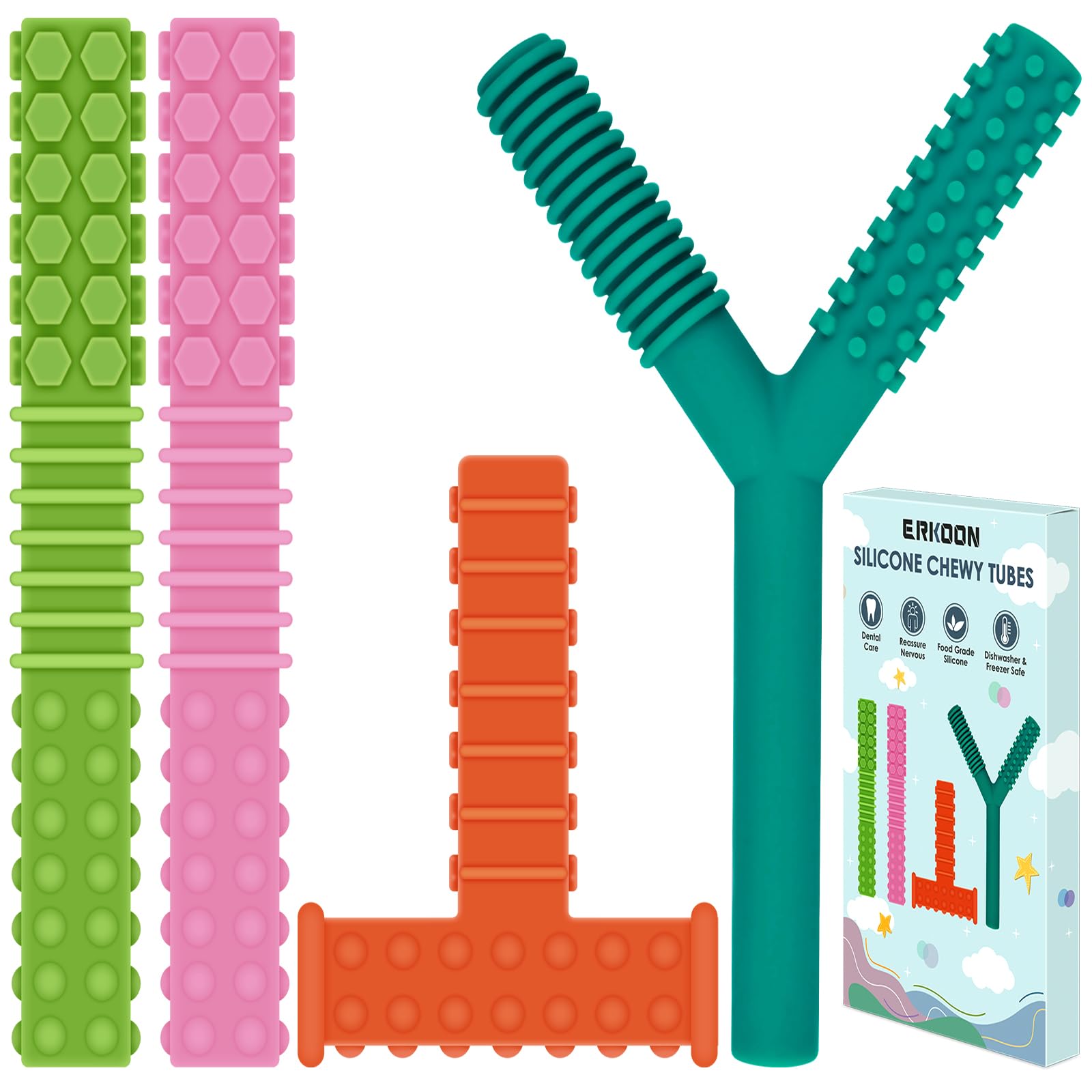 ERKOON T-shaped sensory chew toy for focus and calming during activities.