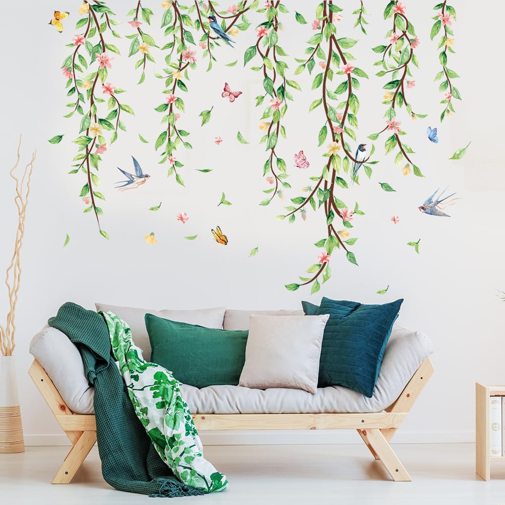 Erllsino green leaf wall decal on nursery wall; easy to apply and wipe clean.