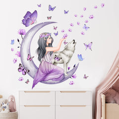 Erllsino moon-wolf wall decal creates a dreamy scene in a girl’s bedroom