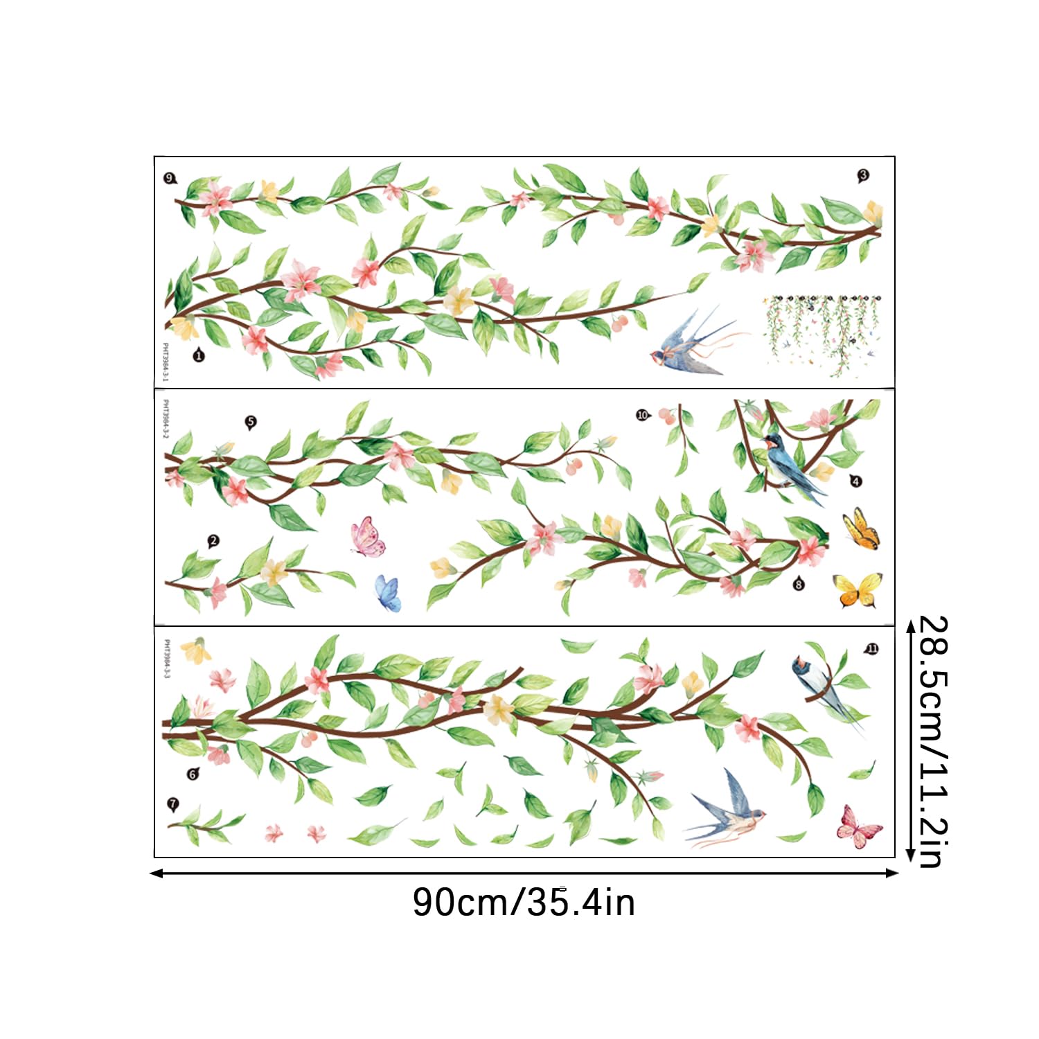 Erllsino decorative leaf decals suitable for windows, doors, and mirrors.