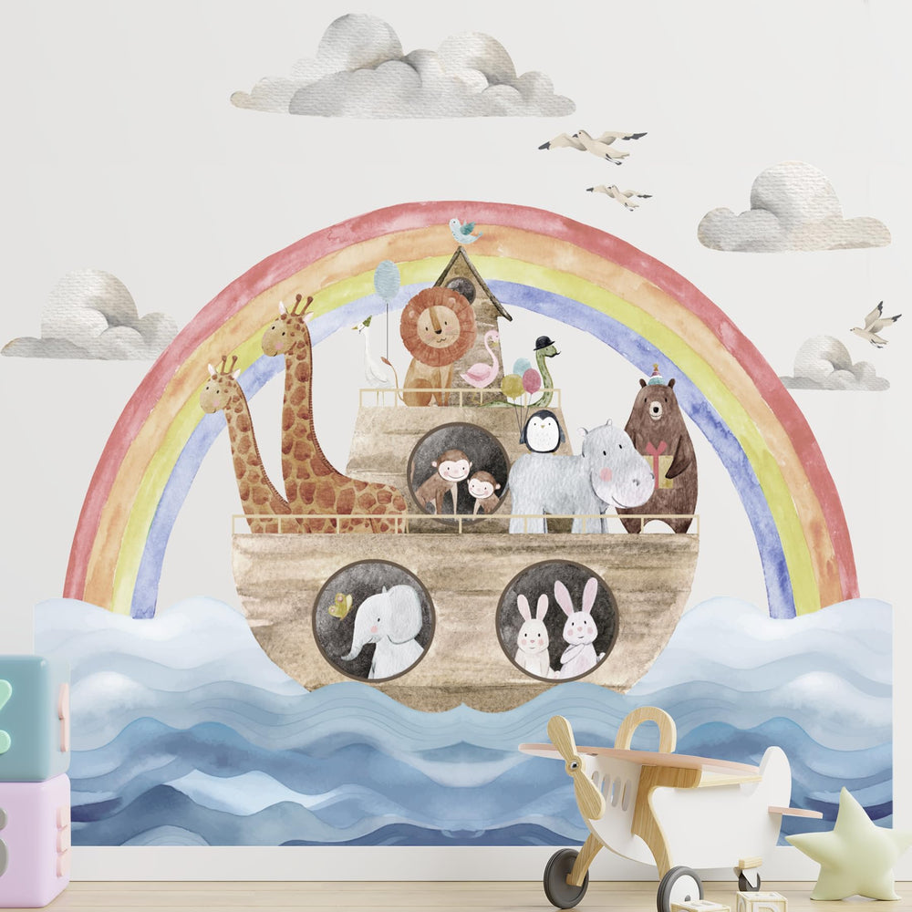 ERNTRNL Noahs Ark wall decal with a lion adds playful charm to a nursery