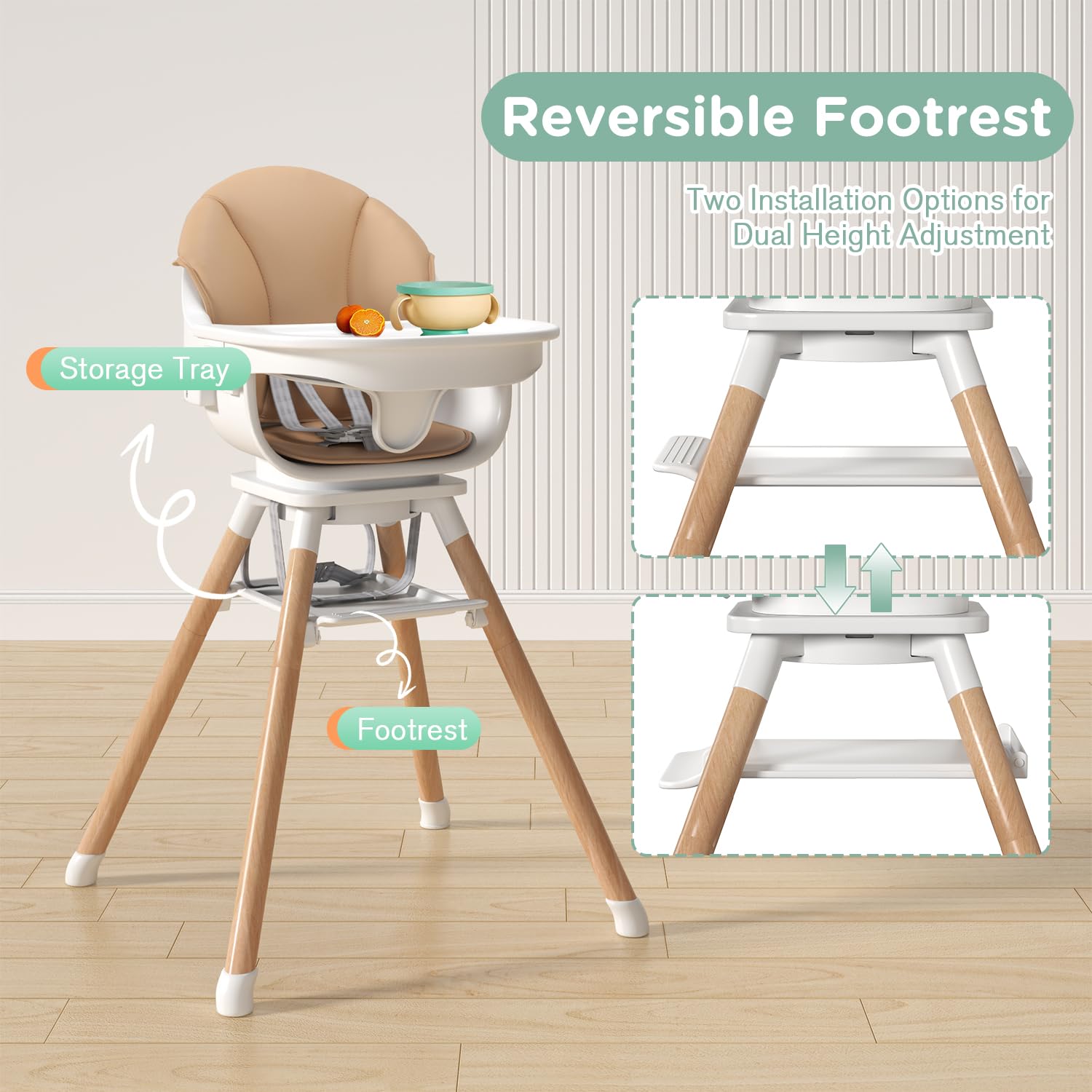 EROMMY adjustable footrest supports growing toddlers with two height positions.