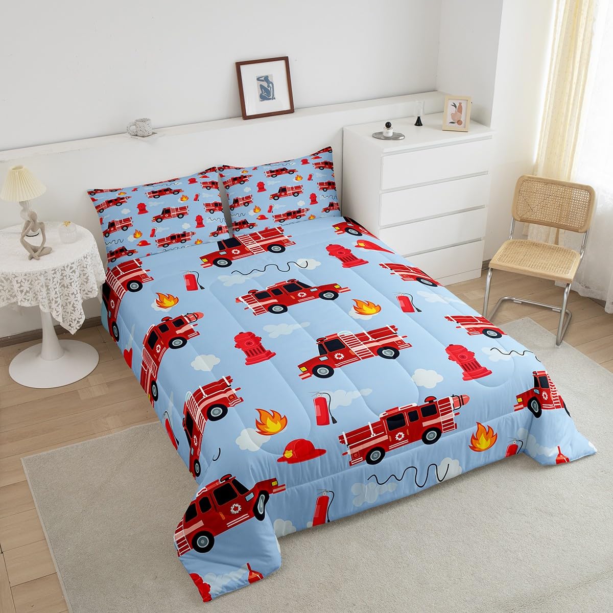 Erosebridal red fire truck all-season cozy bedding for year-round comfort