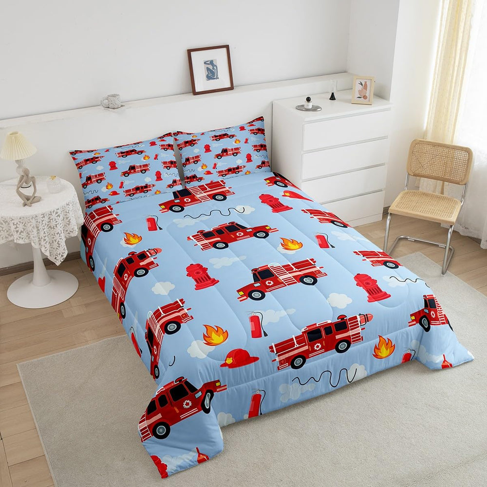 Erosebridal red fire truck all-season cozy bedding for year-round comfort
