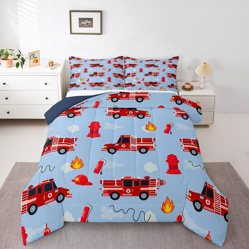 Erosebridal red fire truck comforter front pattern adds playful toddler bed flair