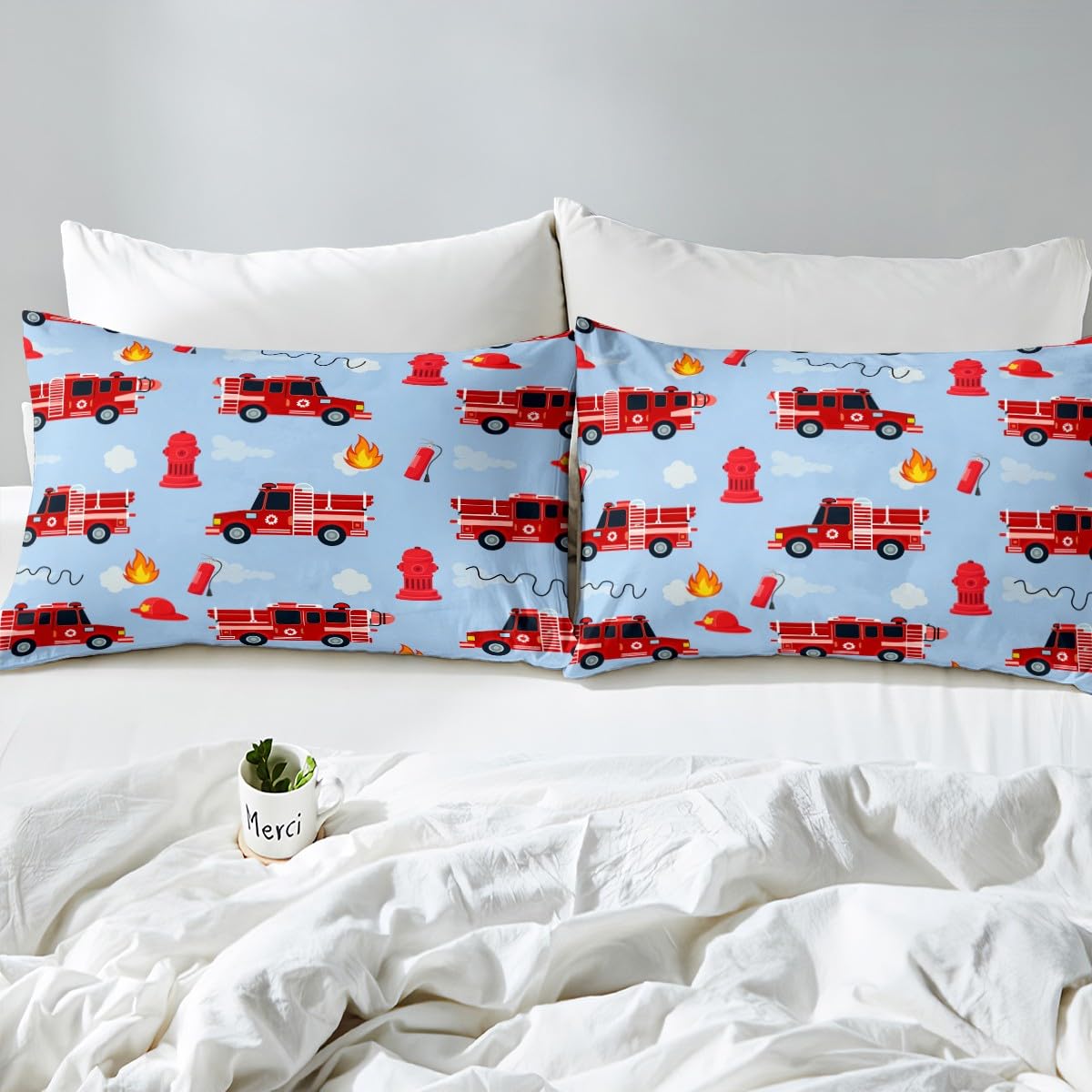 Erosebridal red fire truck bedding pairs with a matching home series
