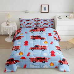 Erosebridal red fire truck pillowcase front pattern coordinates with bedtime decor