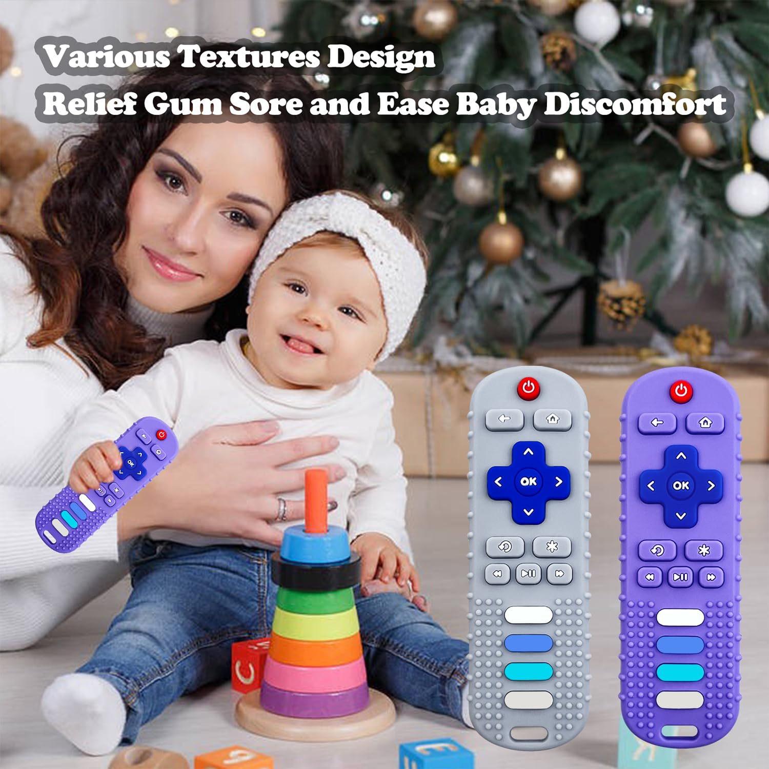 Back design shows 11 recessed shapes on ERSIHUA teether.
