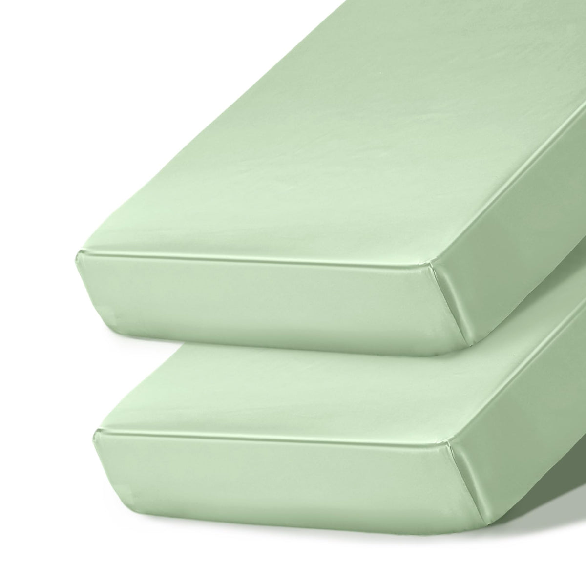 Ersmak satin crib sheet in sage green close-up showing silky fabric for comfortable baby sleep.