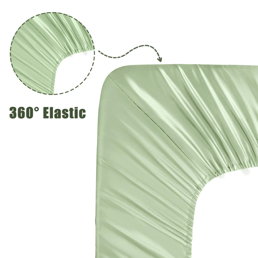 Ersmak sage green satin crib sheet breathes coolly for baby comfort.