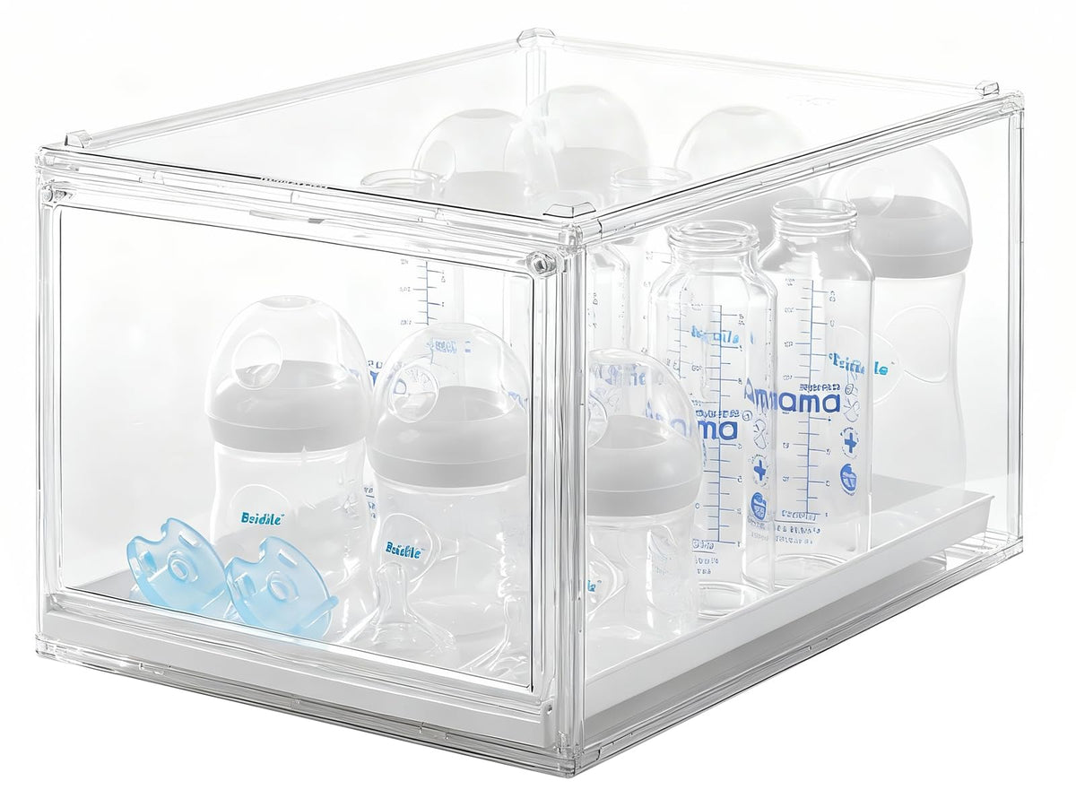 ERTIUANIO bottle organizer front view showing clear storage for bottles