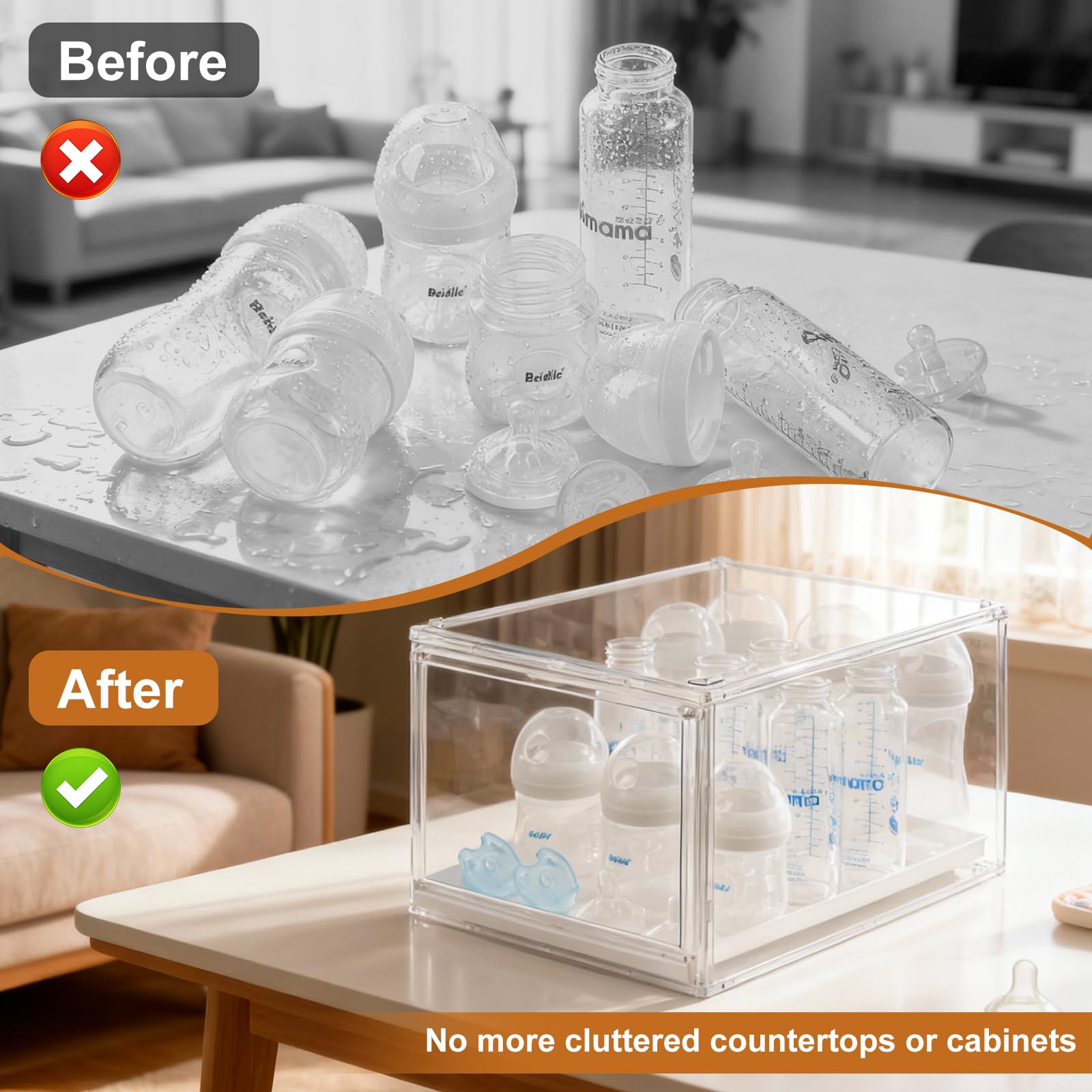 ERTIUANIO clear acrylic bottle organizer for visibility and hygiene