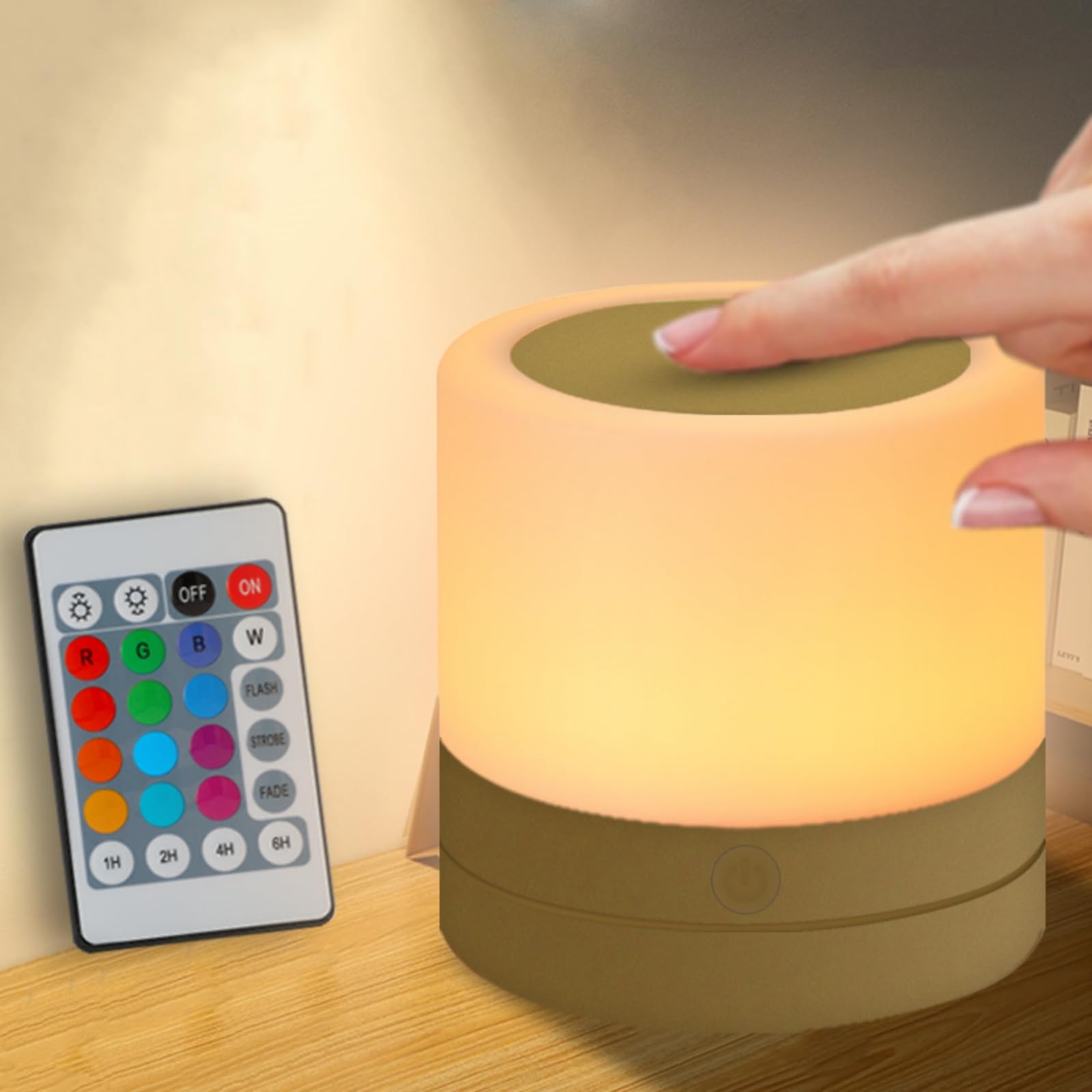 ERUN nursery night light in gold on a bedside table creating a cozy bedtime ambiance