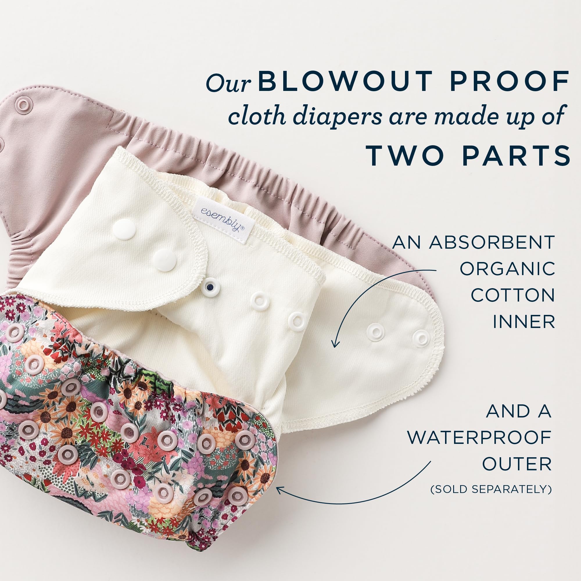Essembly Inner butterfly-layered-absorbent-core offers trim, comfortable protection.