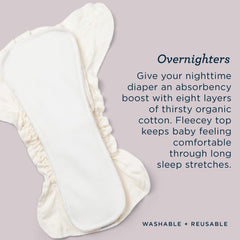 Esembly Overnighters nighttime absorbency core keeps baby comfy through sleep.