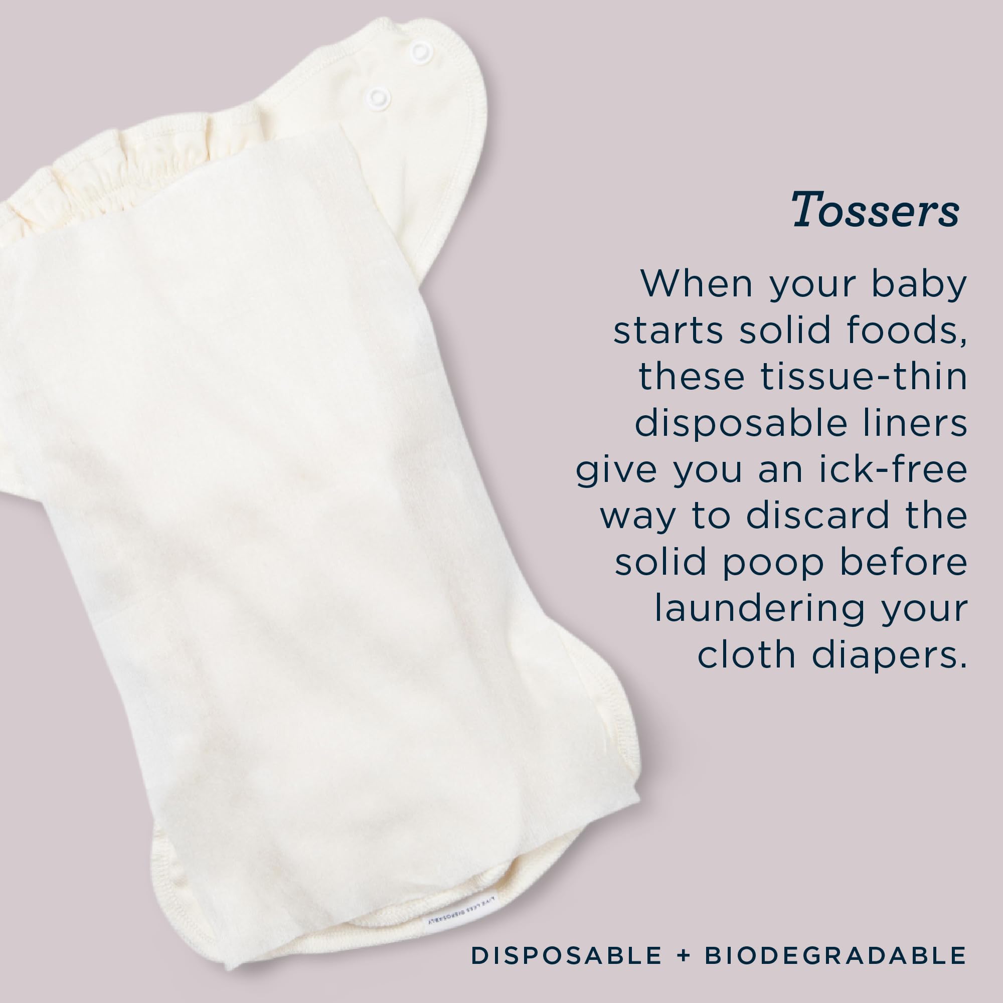 Esembly Tossers solid-food-use liners help manage solids while cloth diapering.