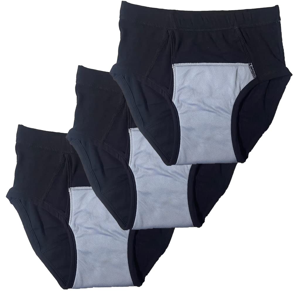 Esfeely 3-pack men's incontinence underwear in black with built-in pad for daily discretion
