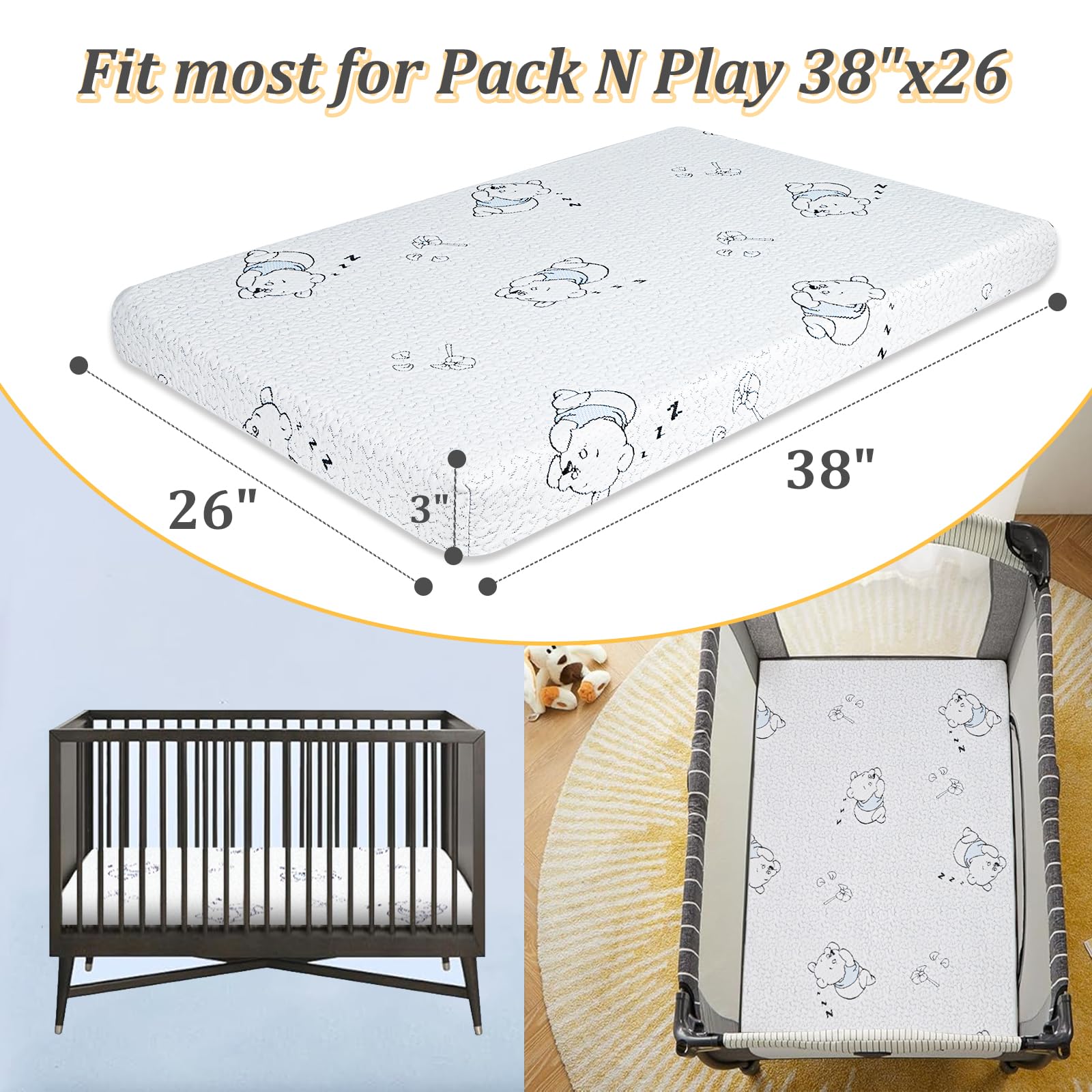 ESJAYING gel memory foam layer adapts to baby's body for even support