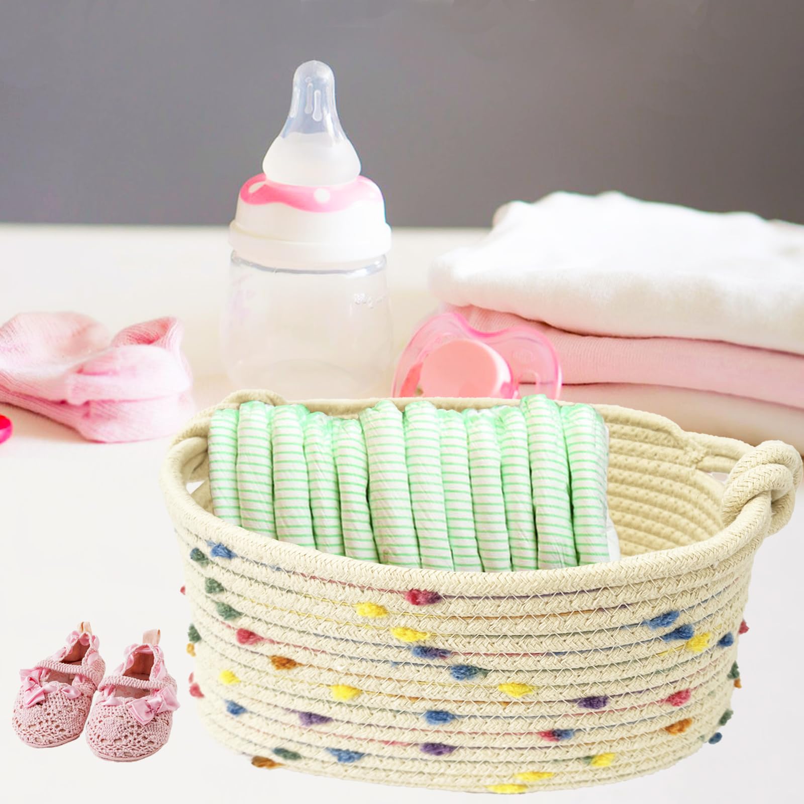 Esme L&H basket serves as cute nursery decor while tidying toys.